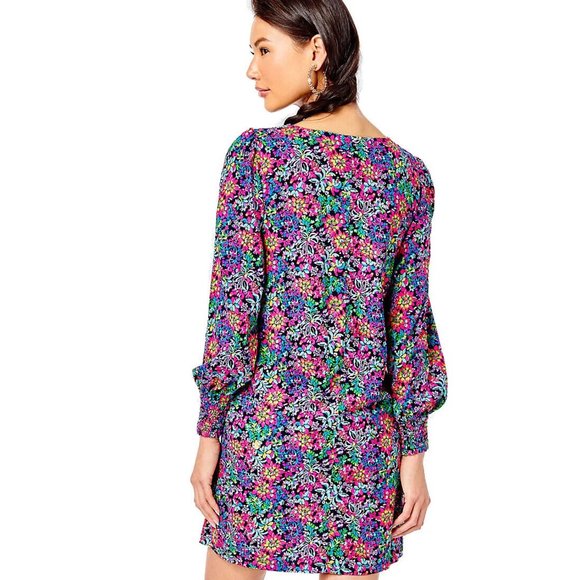 Lilly Pulitzer Diann Long Sleeve Mini Dress Smocked Printed Cotton XS New - Picture 2 of 7